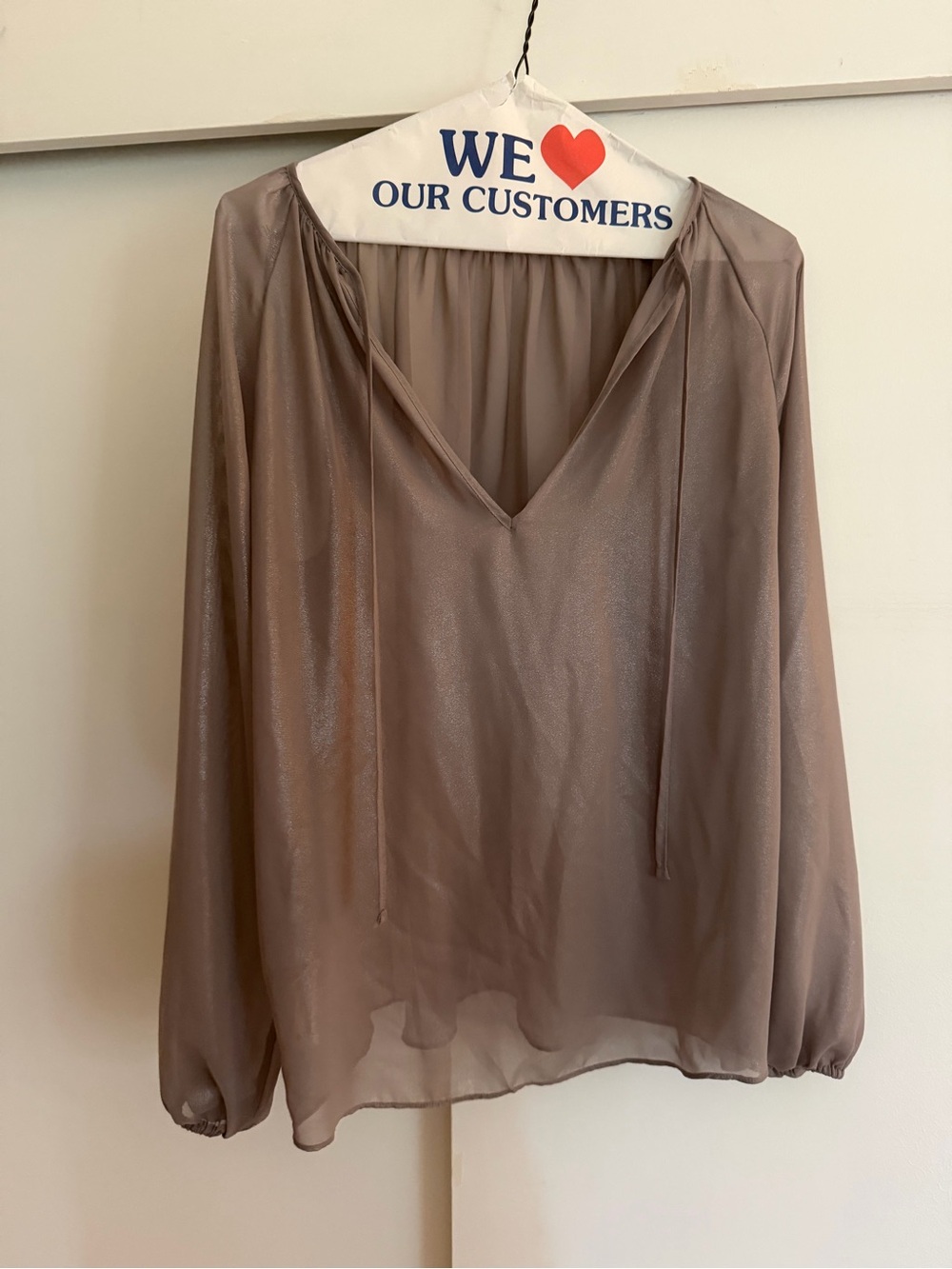 Prologue Sheer V-Neck Drawstring Blouse - Taupe